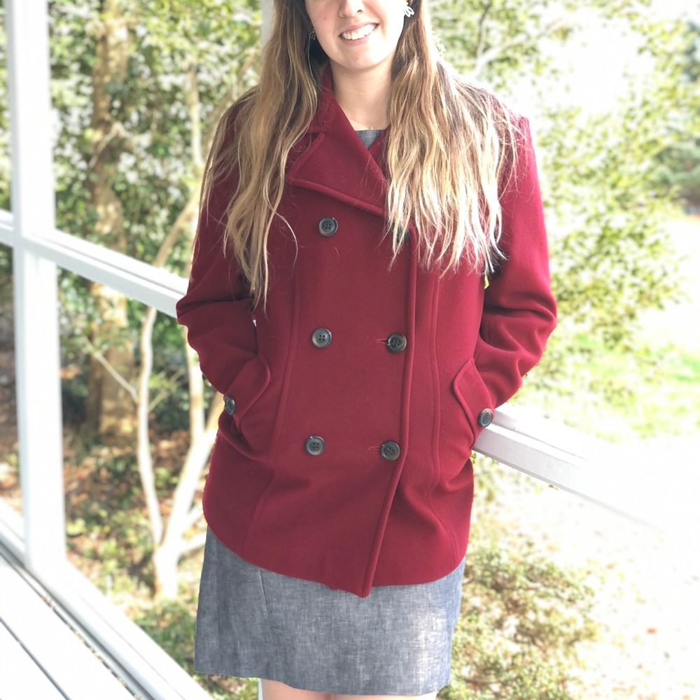 Deep red wool coat